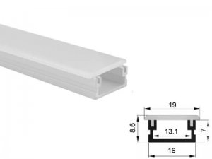 ALU-1601-R LED Aluminum Channel - Recessed - For Strips Up To 13mm - Silver - 1m / 2m - Frosted Lens