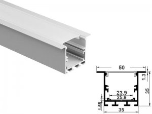 ALU-5035-R LED Aluminum Channel - Recessed - For Strips Up To 25mm - Silver - 1m / 2m - Frosted Lens