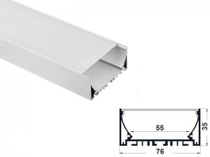 ALU-7635 Aluminum Channel - Surface / Hanging mount - For Strips Up To 55mm - Silver - 1m / 2m - Frosted Lens