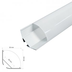 ARC-WRC 30 x 30 Wide Rounded Corner Aluminum Channel - Corner - For Strips Up To 20mm - 1m / 2m – Including Diffuser