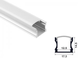 ALU-1202 LED Aluminum Channel - Surface - For Strips Up To 12mm - Silver - 1m / 2m - Frosted Lens