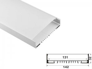 ALU-14232 Aluminum Channel - Surface / Hanging mount - For Strips Up To 130mm - Silver - 1m / 2m - Frosted Lens