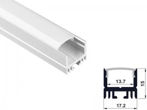 ALU-1715 LED Aluminum Channel - Surface - For Strips Up To 13mm - Silver - 1m / 2m - Frosted Lens