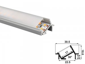ALU-3019-R LED Aluminum Channel - Recessed - For Strips Up To 17mm - Silver - 1m / 2m - Frosted Lens