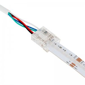 Solderless RGBW COB Strip Connector - 12mm Strip to Pigtail Wire - 5.5A Current Rating