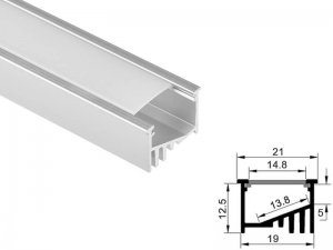 ALU-16-R LED Aluminum Channel - Recessed - For Strips Up To 13mm - Silver - 1m / 2m - Frosted Lens