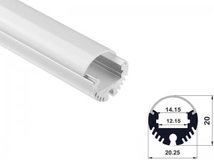 ALU-2020 Aluminum Channel - Surface / Hanging mount - For Strips Up To 17mm - Silver - 1m / 2m - Frosted Lens