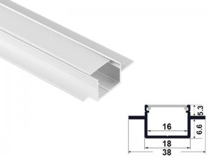 ALU-3813 Aluminum Channel - Recessed - For Strips Up To 16mm - 1m / 2m - Frosted Lens