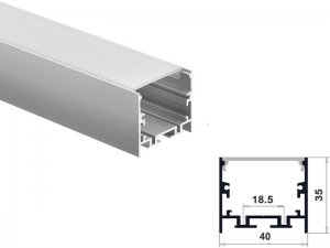 ALU-4035 Aluminum Channel - Surface / Hanging mount - For Strips Up To 18mm - Silver - 1m / 2m - Frosted Lens