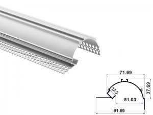 ALU-9151 Drywall LED Aluminum Channel - Recessed - For Strips Up To 12mm - 1m / 2m - Frosted Lens
