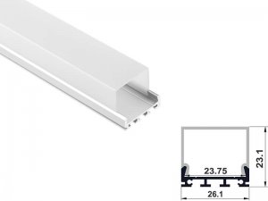 ALU-2402 LED Aluminum Channel - Surface - For Strips Up To 23mm - Silver - 1m / 2m - Frosted Lens