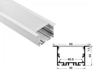 ALU-6535-R LED Aluminum Channel - Recessed - For Strips Up To 40mm - Silver - 1m / 2m - Frosted Lens