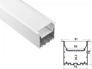 ALU-9176-R LED Aluminum Channel - Recessed - For Strips Up To 55mm - Silver - 1m / 2m - Frosted Lens