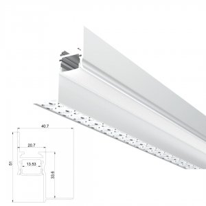 ARC-SGLG-SI Low Glare Shadow Gap LED Aluminum Channel - Recessed - For Strips Up To 13mm - Silver - 1m / 2m - Frosted Lens