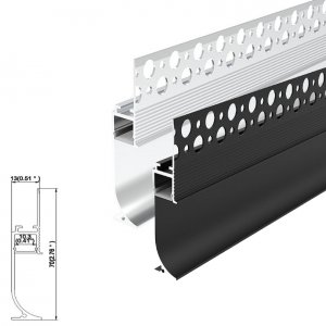ARC-SK10 Plaster in Skirting Profile - Recessed - For Strips Up To 10mm - Silver / Black - 1m / 2m - Frosted Lens