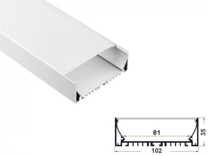 ALU-10235 Aluminum Channel - Surface / Hanging mount - For Strips Up To 80mm - Silver - 1m / 2m - Frosted Lens