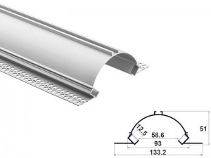 ALU-13350 Drywall LED Aluminum Channel - Recessed - For Strips Up To 12mm - 1m / 2m - Frosted Lens