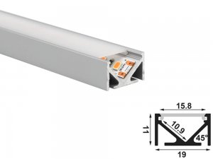 ALU-1911 LED Aluminum Channel - Surface - For Strips Up To 10mm - Silver - 1m / 2m - Frosted Lens