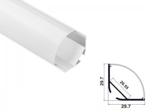ALU-2004-COR 30 x 30 Wide Rounded Corner Aluminum Channel - Corner - For Strips Up To 20mm - 1m / 2m – Including Diffuser