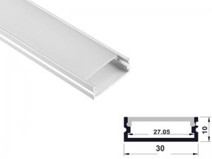 ALU-2405 LED Aluminum Channel - Surface - For Strips Up To 24mm - Silver - 1m / 2m - Frosted Lens