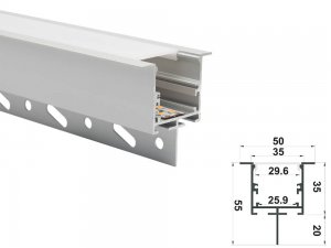 ALU-5055-R LED Aluminum Channel - Recessed - For Strips Up To 25mm - Silver - 1m / 2m - Frosted Lens