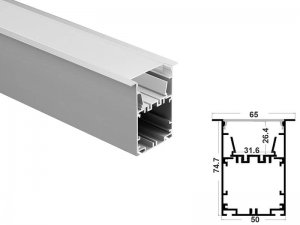 ALU-6575-R LED Aluminum Channel - Recessed - For Strips Up To 30mm - Silver - 1m / 2m - Frosted Lens
