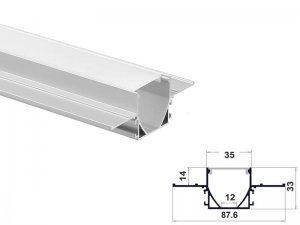 ALU-8833 Drywall LED Aluminum Channel - Recessed - For Strips Up To 12mm - 1m / 2m - Frosted Lens