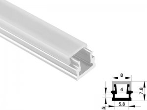 ALU-07 LED Aluminum Channel - Surface - For Strips Up To 5mm - Silver - 1m / 2m - Frosted Lens