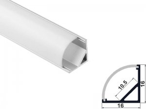 ALU-1002-COR 16 x 16 Wide Rounded Corner Aluminum Channel - Corner - For Strips Up To 10mm - 1m / 2m – Including Diffuser
