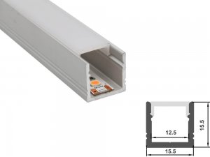 ALU-1516 LED Aluminum Channel - Surface - For Strips Up To 12mm - Silver - 1m / 2m - Frosted Lens