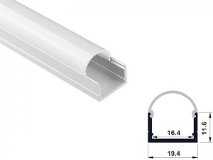 ALU-1608 LED Aluminum Channel - Surface - For Strips Up To 16mm - Silver - 1m / 2m - Frosted Lens