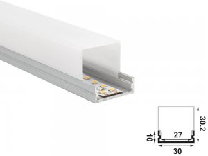ALU-2005A LED Aluminum Channel - Surface - For Strips Up To 27mm - Silver - 1m / 2m - Frosted Lens