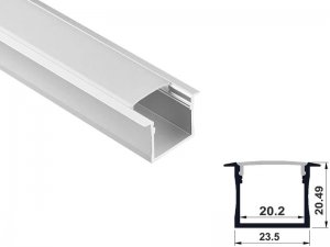 ALU-2008-R LED Aluminum Channel - Recessed - For Strips Up To 20mm - Silver - 1m / 2m - Frosted Lens