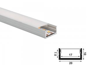 ALU-2010 LED Aluminum Channel - Surface - For Strips Up To 17mm - Silver - 1m / 2m - Frosted Lens