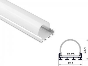 ALU-2401 LED Aluminum Channel - Surface - For Strips Up To 23mm - Silver - 1m / 2m - Frosted Lens