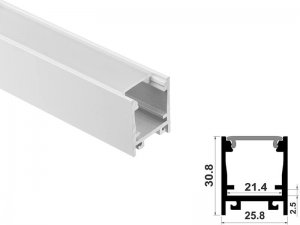 ALU-2530 LED Aluminum Channel - Surface - For Strips Up To 20mm - Silver - 1m / 2m - Frosted Lens
