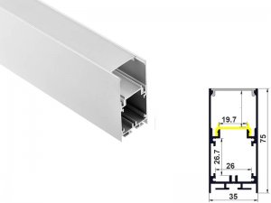 ALU-3575 Aluminum Channel - Surface / Hanging mount - For Strips Up To 19mm - Silver - 1m / 2m