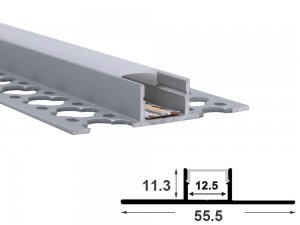 ALU-5511 Drywall LED Aluminum Channel - Recessed - For Strips Up To 12mm - 1m / 2m - Frosted Lens