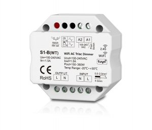 100-240V 1CH*1.5A WiFi-RF+Push AC Phase-cut Dimmer S1-B(WT)(Tuya App)