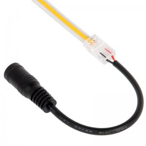 Solderless Clamp-On LED Strip Light to 5.5mm DC Barrel Connector - 8mm COB Strips - 22 AWG