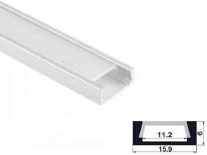 ALU-1102 LED Aluminum Channel - Surface - For Strips Up To 11mm - Silver - 1m / 2m - Frosted Lens