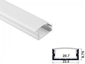 ALU-2002 LED Aluminum Channel - Surface - For Strips Up To 20mm - Silver - 1m / 2m - Frosted Lens