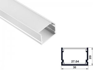 ALU-2006 LED Aluminum Channel - Surface - For Strips Up To 27mm - Silver - 1m / 2m - Frosted Lens