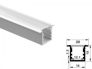 ALU-2015-R LED Aluminum Channel - Recessed - For Strips Up To 12mm - Silver - 1m / 2m - Frosted Lens