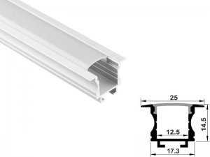 ALU-1207-R LED Aluminum Channel - Recessed - For Strips Up To 12mm - Silver - 1m / 2m - Frosted Lens