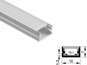 ALU-1207 LED Aluminum Channel - Surface - For Strips Up To 10mm - Silver - 1m / 2m - Frosted Lens