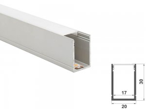 ALU-2030 LED Aluminum Channel - Surface - For Strips Up To 17mm - Silver - 1m / 2m - Frosted Lens