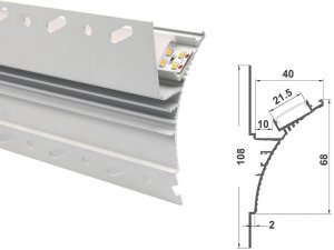 ALU-44108 Drywall LED Aluminum Channel - Recessed - For Strips Up To 20mm - 1m / 2m - Frosted Lens