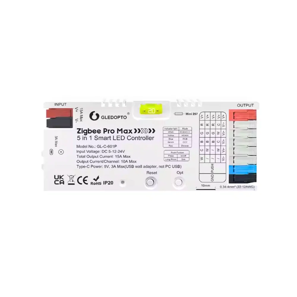 GLEDOPTO ZigBee 3.0 Pro Max 5 in 1 LED Strip Controller PWM Dimming RGBCCT RGBW CCT Monochrome APP Voice Control GL-C-601P