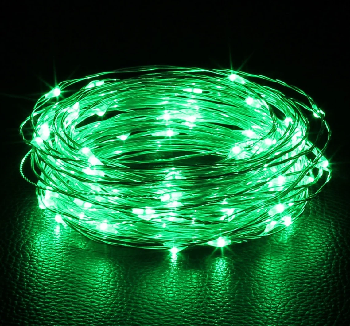 Green LED Battery 3AA Operated String Fairy Lights Xmas Christmas New Year Wire Copper Party Décor 1M 3M 5M 10M